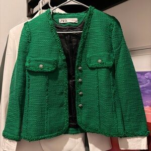 Zara Women's Emerald Green Textured Blazer